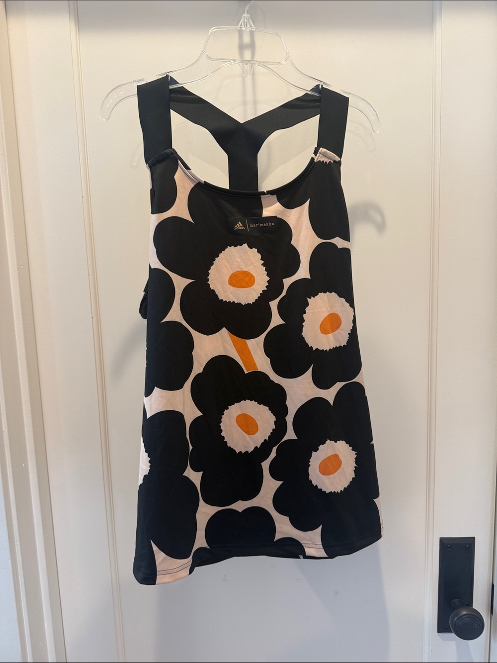 adidas Marimekko NWOT Black Floral Racerback Tank with Orange Accents